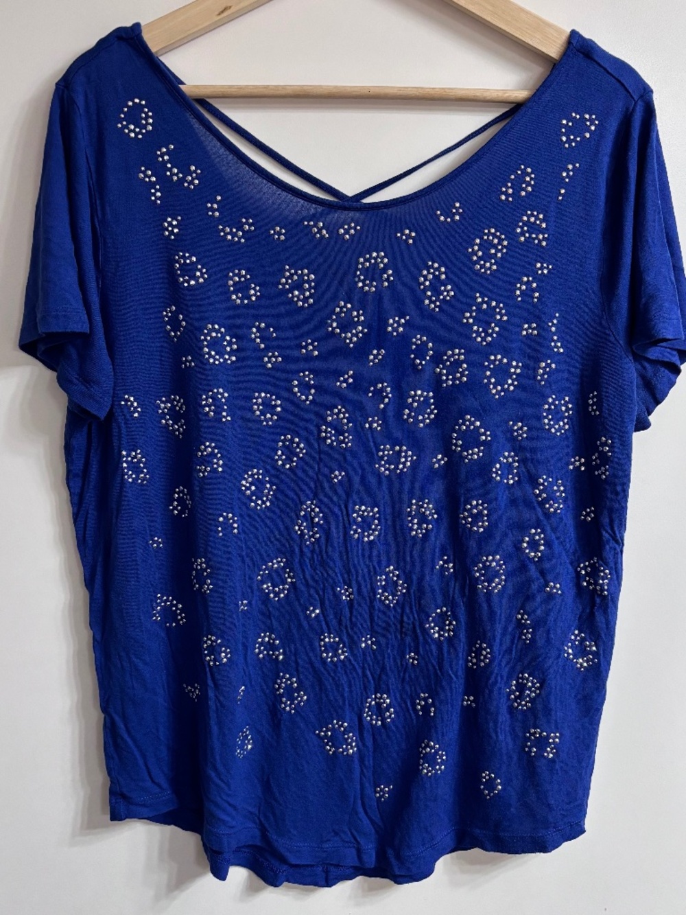Juicy Couture Royal Blue Embellished Studded Leopard Top XL